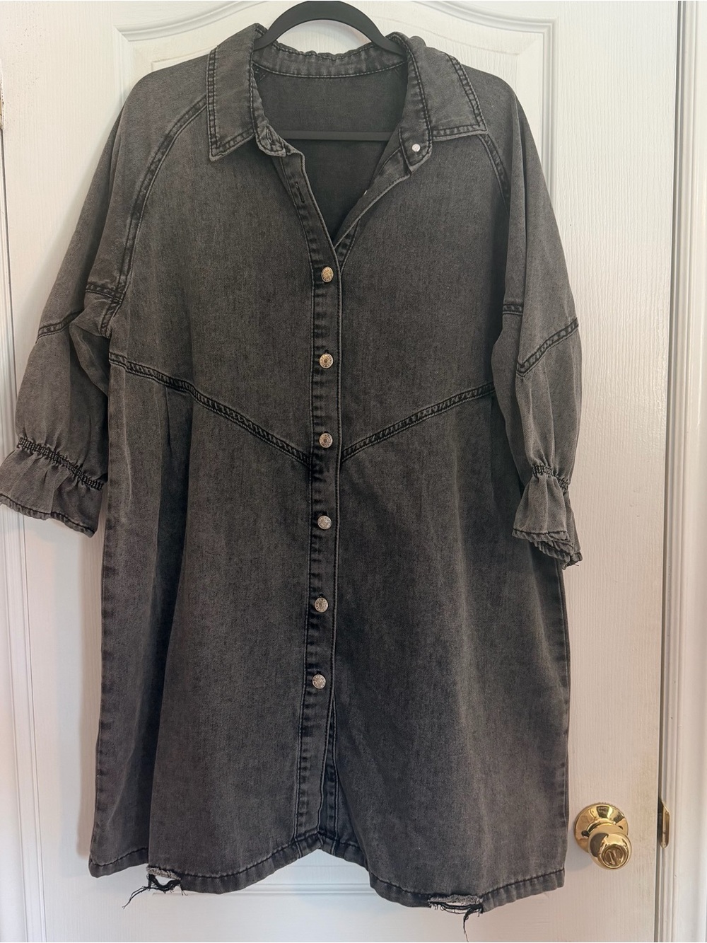 Washed Black Button-Front Denim Shirt Dress